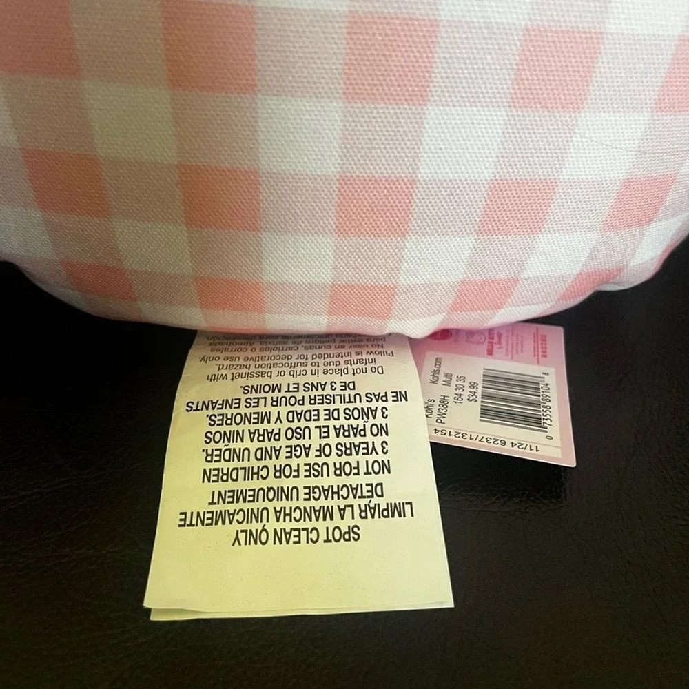 Hello Kitty Pink and White Plaid Cushion Pillow Easter Eggs Embroidered Flowers